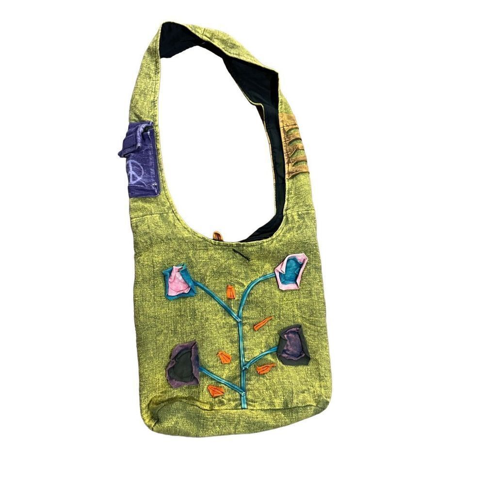 Himalaya handcraft green shoulder bag zip top hippie hobo trendy boho